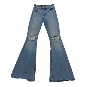 Hollister California High Rise Flare Jeans Distressed Light Wash Women W25S